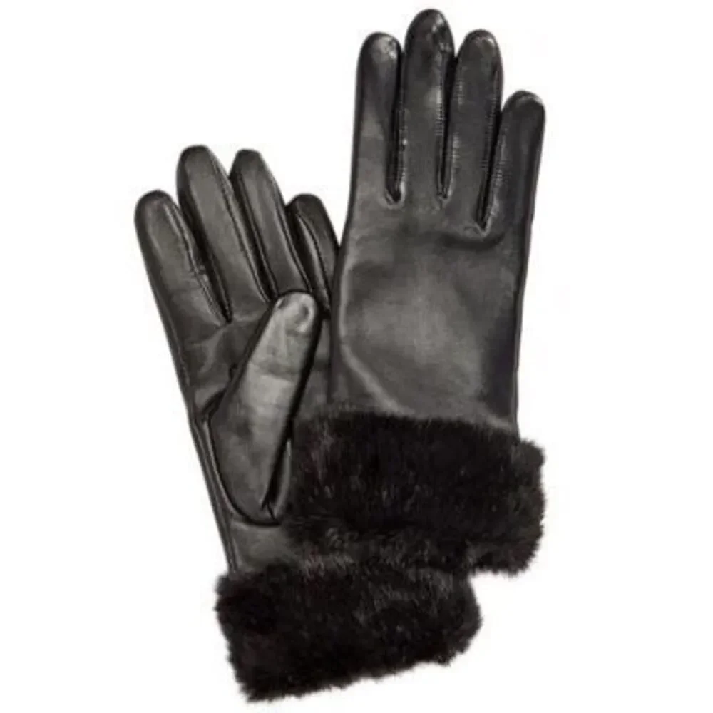 Charter Club Women's Faux Fur-Cuff Leather Tech Gloves Black S